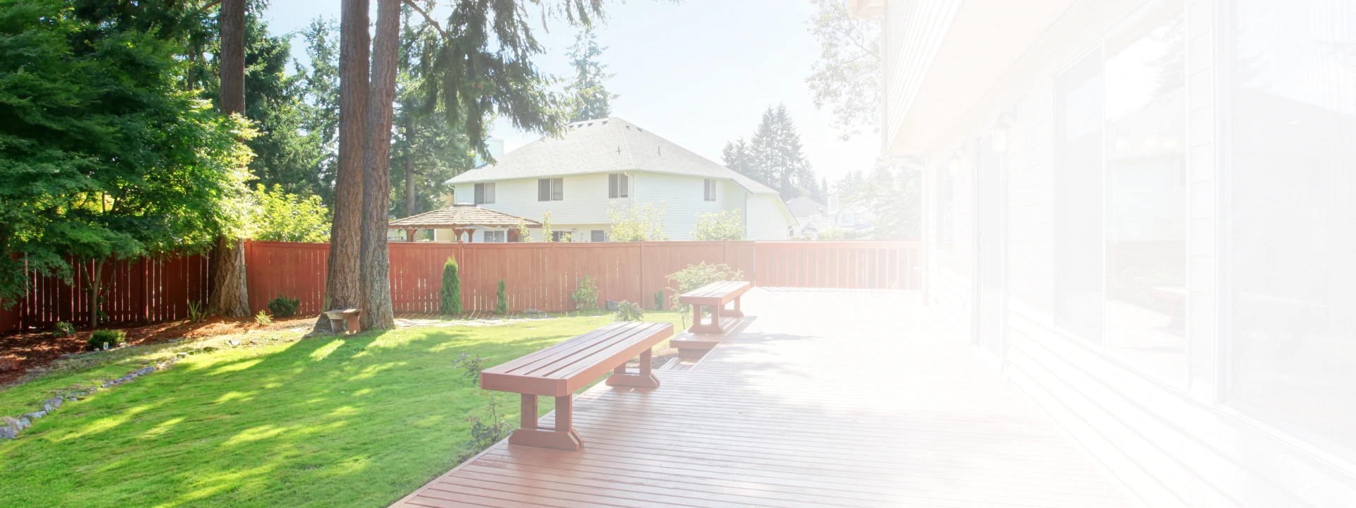 wide lawn and deck area